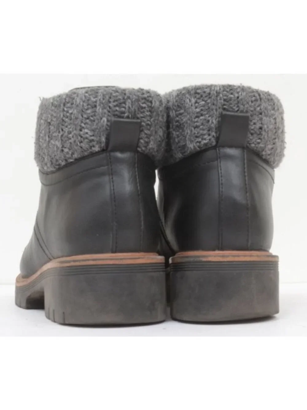 MIA Women's 7.5 Sweater Cuff Black Vegan Hiking Ankle Boots Warm Winter Lace Up
